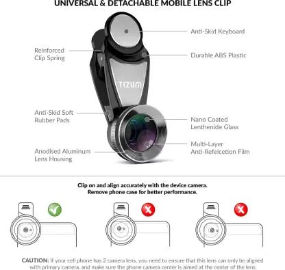 (Open Box) Tizum 4 in 1 Lens 198 Fish eye+0.63X Super Wide Angle+15X