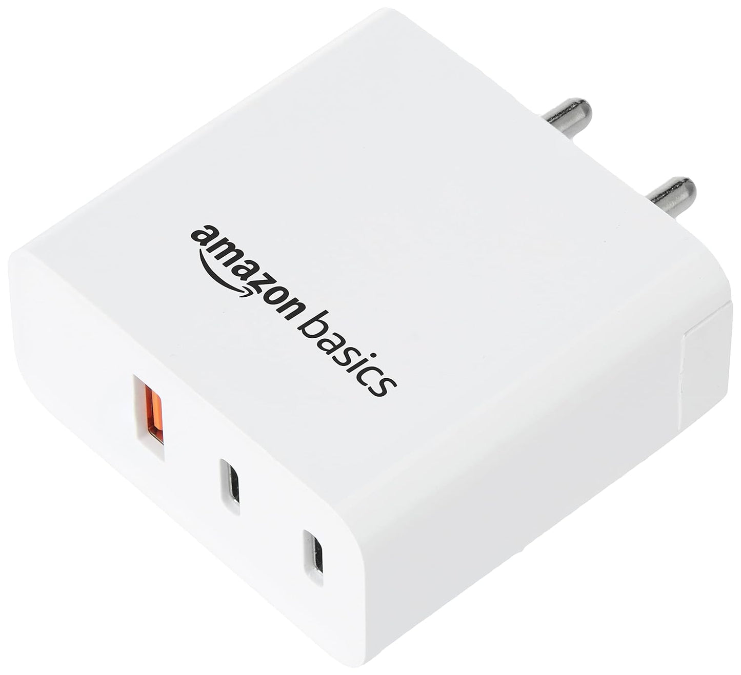 (Open Box) Amazon Basics High Power 65W Mobile/Laptop Charger Dual Port Output with Type-C Charging Cable (White)