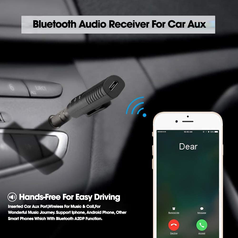 (Open Box) Sounce Bluetooth 5.0 Receiver for Car, Noise Cancelling Bluetooth AUX Adapter, Bluetooth Music Receiver for Home Stereo/Wired Headphones/Hands-Free Call, 16H Battery Life