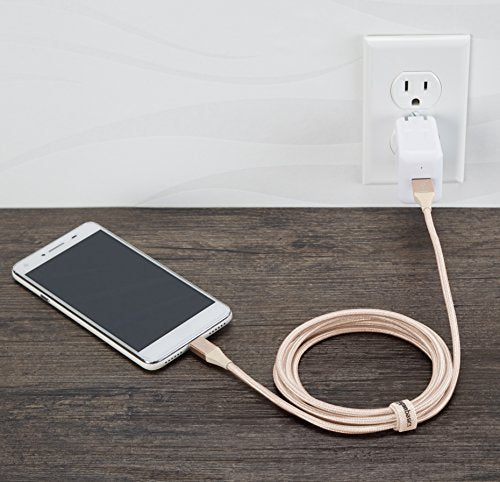 (Open Box) Amazonbasics Double Braided Nylon Micro USB Charging Cable for Android Smartphone (3 Feet, Gold)