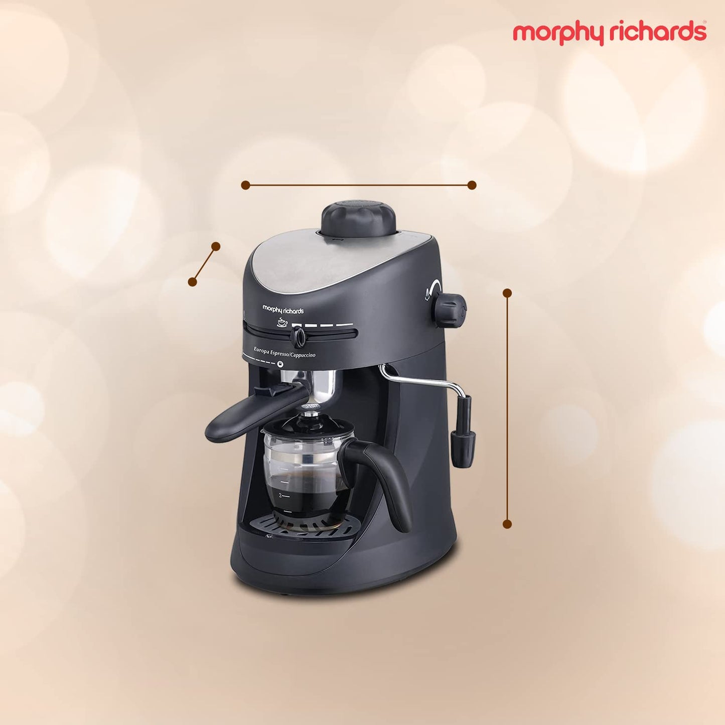 (Open Box) Morphy Richards New Europa 800-Watt Espresso and Cappuccino 4-Cup Coffee Maker (Black)