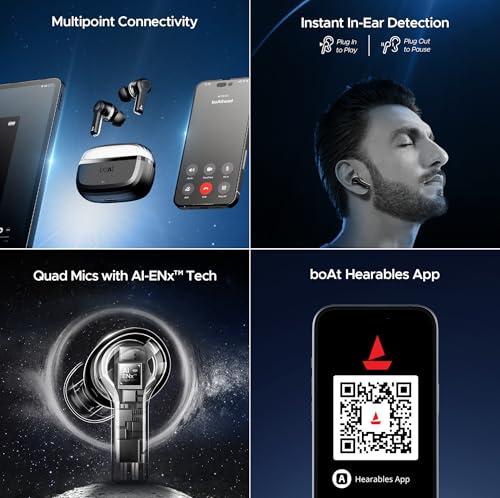 (Open Box) boAt Nirvana Space w/ 360º Spatial Audio, ANC Up to 32dB, 100hrs Playback, 4 Mics with AI-ENx™, Hearables App, Adaptive EQ, in-Ear Detection, DLC Drivers Truly Wireless in Ear Earbuds