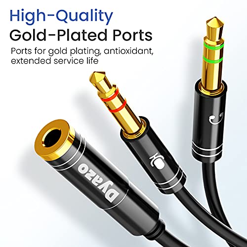 (Open Box) Dyazo Audio Headphone Earphone & Mic 3.5mm Jack Splitter 2 Male to 1 Female Gold Plated Car Aux Y Adapter Cable for Phones | Tablets| Playstation Personal Computer | Notebooks | Laptops & More
