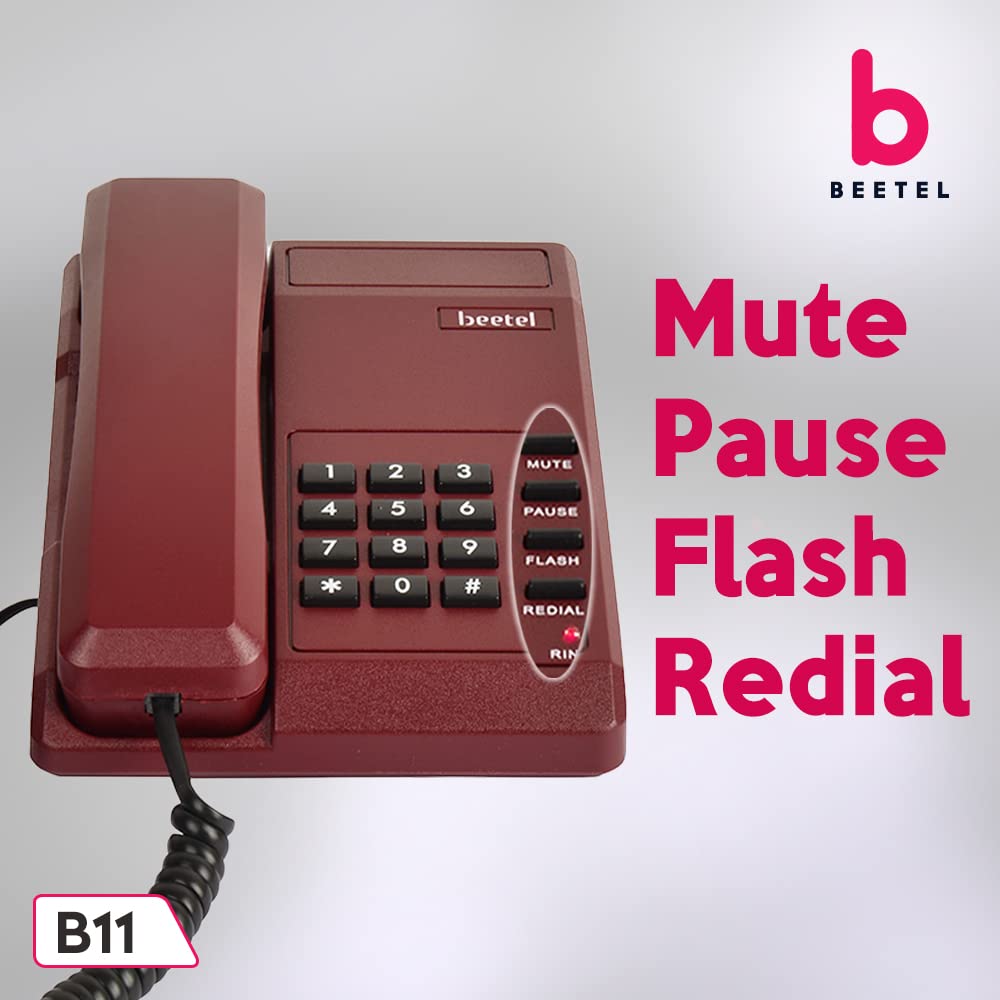 (Open Box) Beetel B11 Corded Landline Phone, Ringer Volume Control, LED for Ring Indication, Wall/Desk Mountable, Classic Design, Clear Call Quality, Mute/Pause/Flash/Redial Function (Made in India)(Black)(B11)