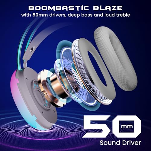 (Open Box) HAMMER Blaze Wired Over Ear Gaming Headphones with Mic, 50mm Drivers, Full RGB Lights, Gaming Headset with Adjustable Bands, Breathable earcushion, 1.5Mtr Wire with USB (Black)