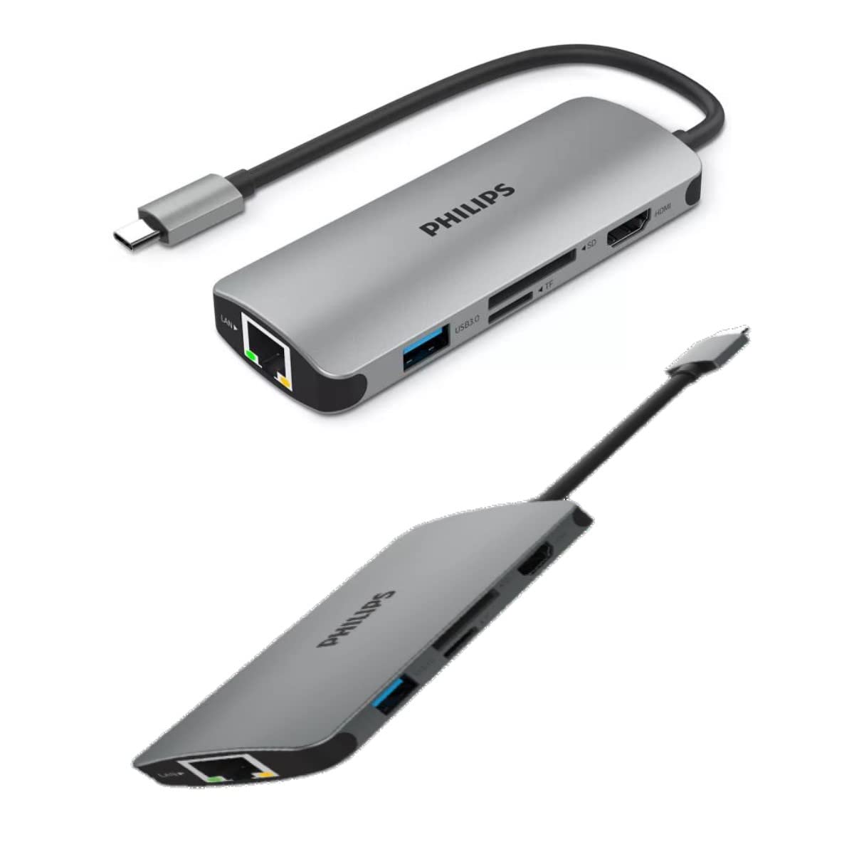 (Open Box) PHILIPS 7 in 1 USB Type C to HDMI 4K 30Hz + 3 x USB A + PD (max 60W) + Micro SD Card Slot + SD Card Slot Dock Adapter for MacBook, Windows OS, iPad, Chromebook, Surface, Android Type C Port Devices