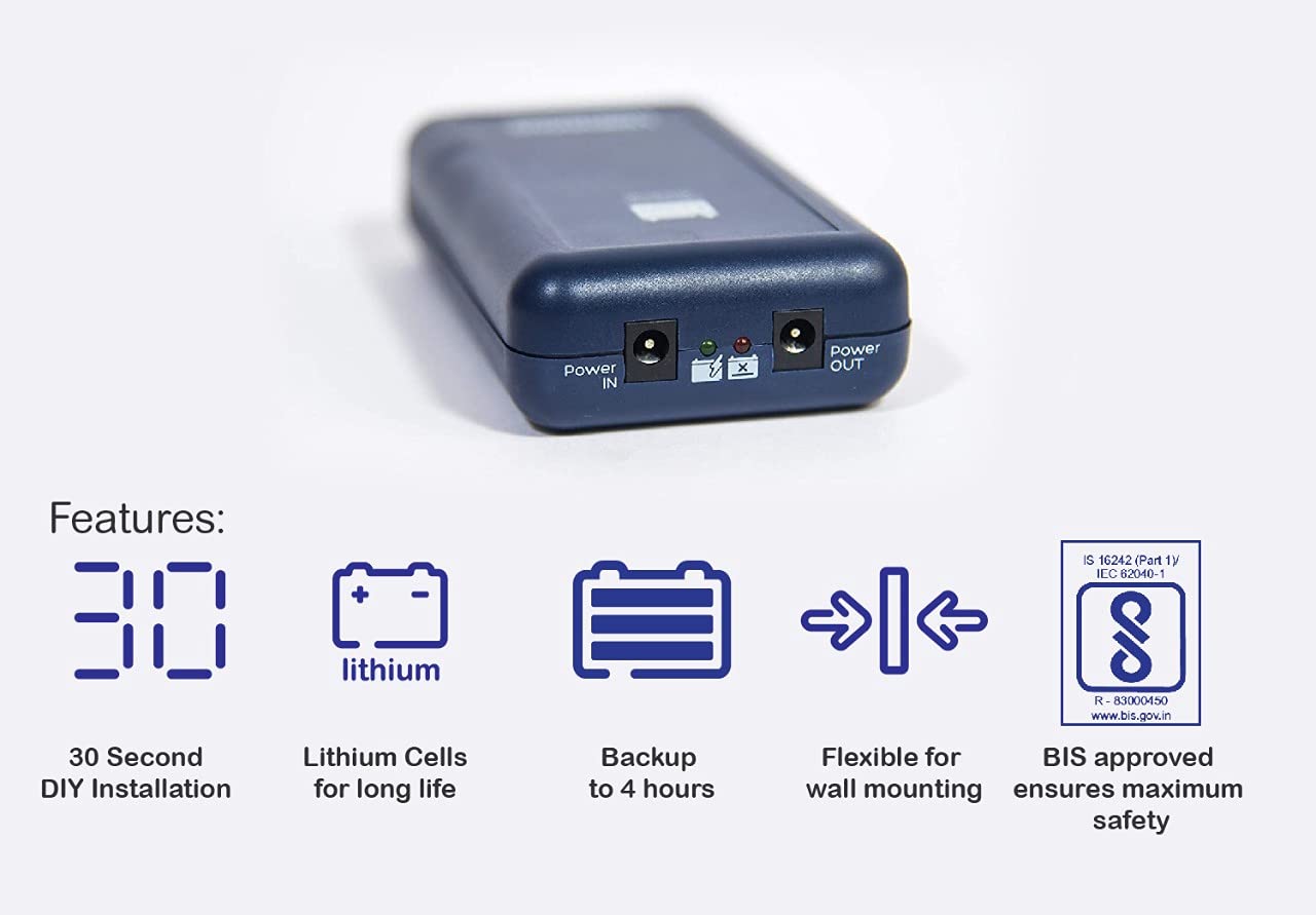 (Open Box)Luminous 1202|Mini Ups|Dual-Band Router Ups|Reliable Power Backup During Power Cut for WiFi Router,Intercom,Set-Top Box,Alexa,and Mini Camera|Upto 4Hrs Backup|Portable Ups |Backup & Protection,Blue