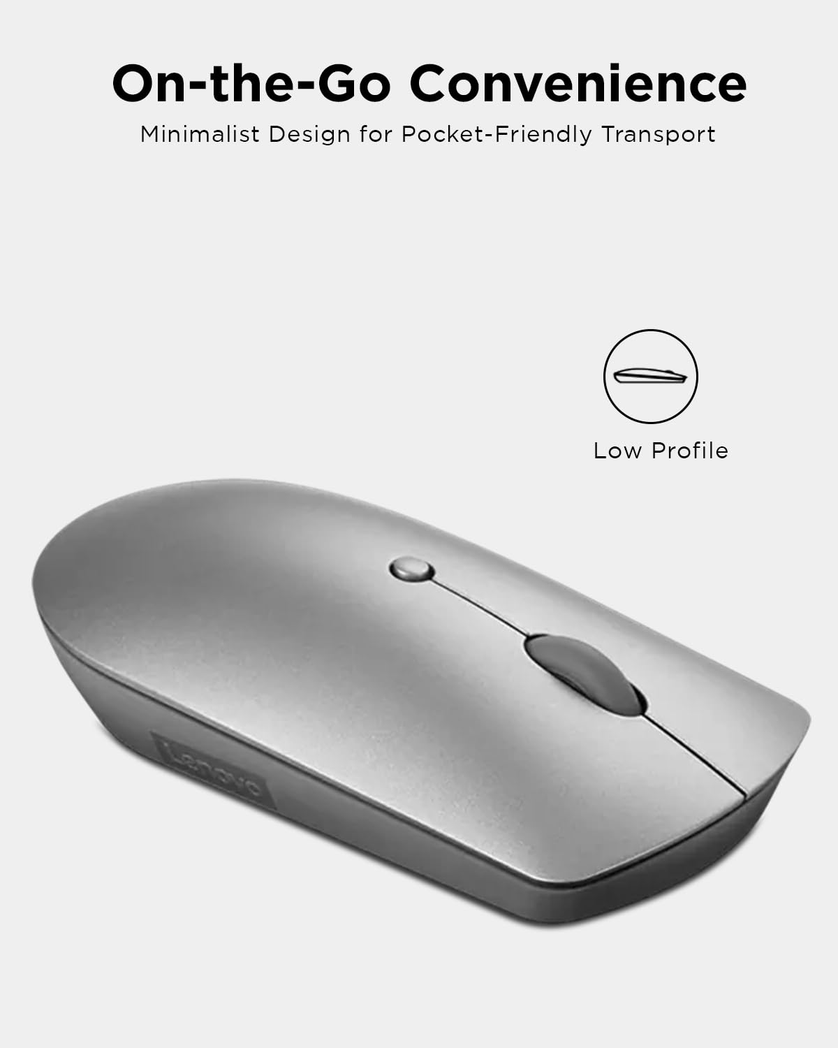 (Open Box) Lenovo 600 Bluetooth 5.0 Silent Mouse: Compact, Portable, Dongle-Free Multi-Device connectivity with Microsoft Swift Pair | 3-Level Adjustable DPI up to 2400 | Battery Life: up to 1 yr