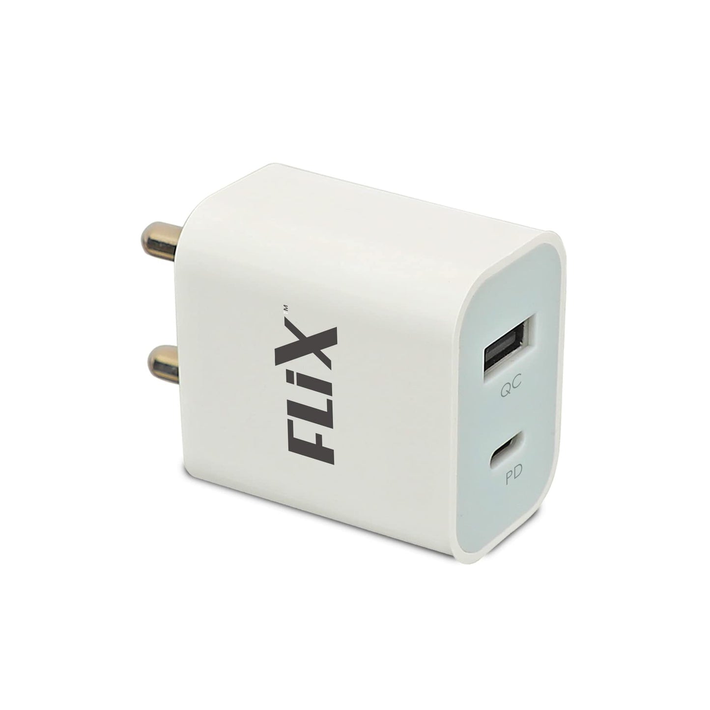 (Open Box) FLiX (Beetel) Storm 33W PD & QC Dual Port Wall Charger,USB Type A & Type C Output Widely Compatible for All Android & IOS Devices,Enhanced Safety,Light Weight & Compact,with Type C Cable (White–SD133)