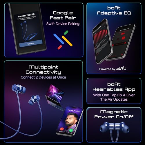(Open Box)boAt Rockerz 255 Touch Neckband with Full Touch Controls,Spatial Audio,Up to 30H Playtime,ASAP Charge,Beast Mode,Enx Technology(Deep Blue),in-Ear,Bluetooth
