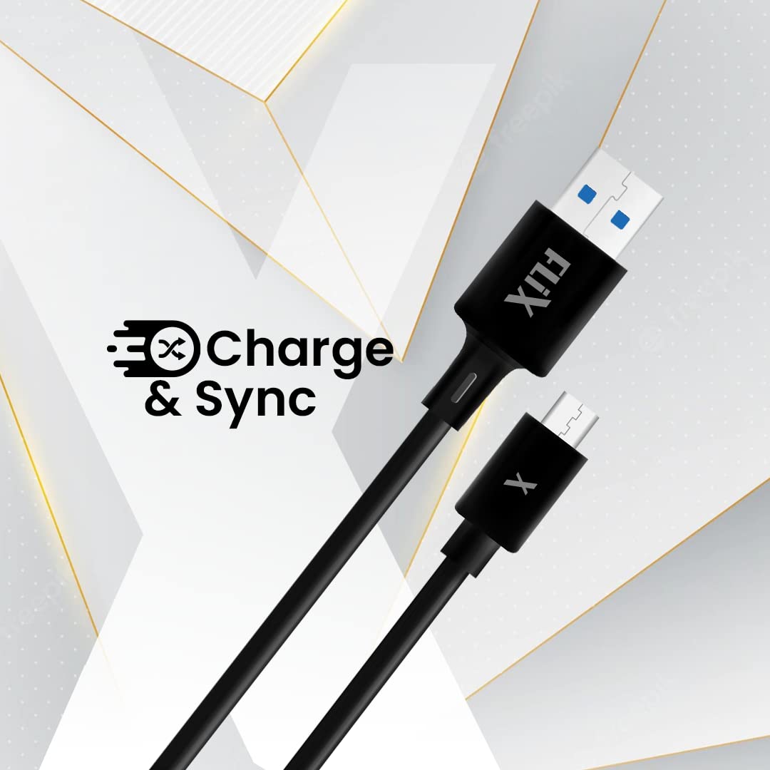 FLiX (Beetel USB to Micro USB PVC Data Sync & 2A Fast Charging Cable, Made in India, 480Mbps Data Sync, Solid Cable, 1 Meter Long USB Cable for Micro USB Devices (Black)(XCD-M11)