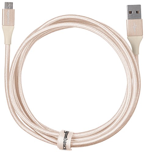 (Open Box) Amazonbasics Double Braided Nylon Micro USB Charging Cable for Android Smartphone (3 Feet, Gold)