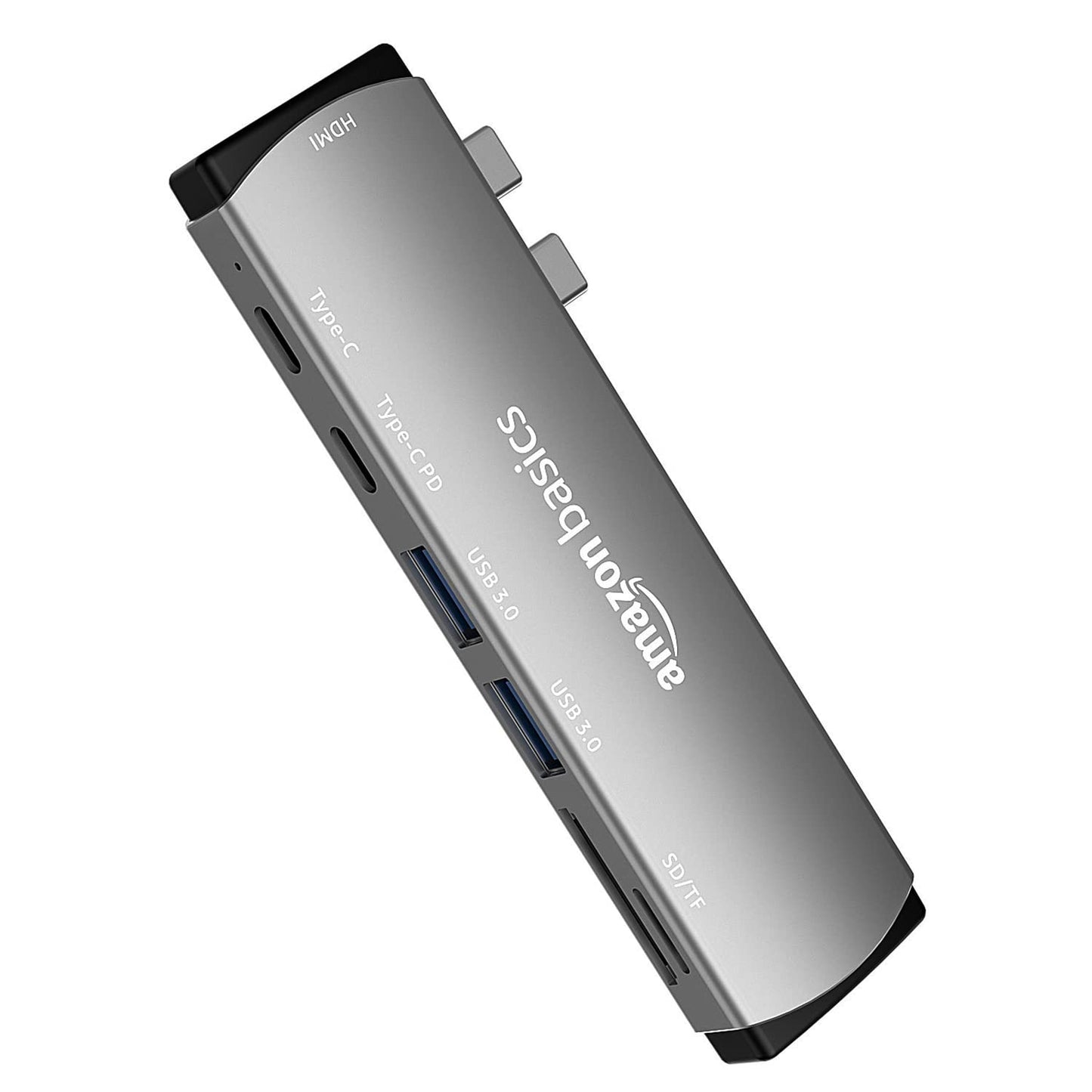 (Open Box) Amazon Basics USB-C Hub Dock 8-in-1 HDCP Aluminium Type-C Adapter with 4K HDMI Port, Ethernet 100mbps Port, USB 3.0 Port, USB-C Power Delivery, TF/SD Card Reader, Mac & Windows USB-C Devices