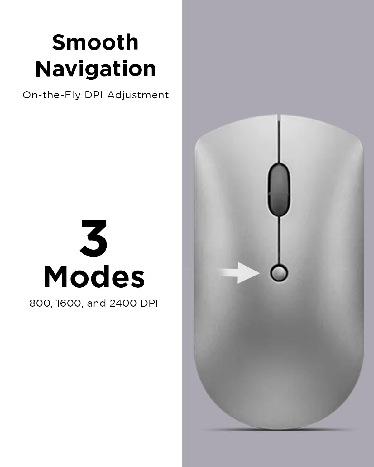 (Open Box) Lenovo 600 Bluetooth 5.0 Silent Mouse: Compact, Portable, Dongle-Free Multi-Device connectivity with Microsoft Swift Pair | 3-Level Adjustable DPI up to 2400 | Battery Life: up to 1 yr