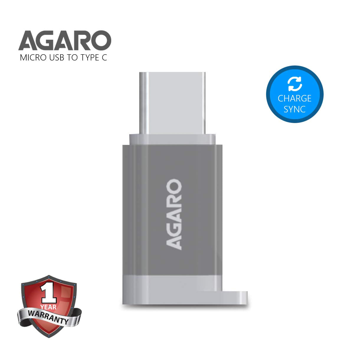 AGARO Micro USB to USB A Female OTG Adapter- (Metallic Grey)