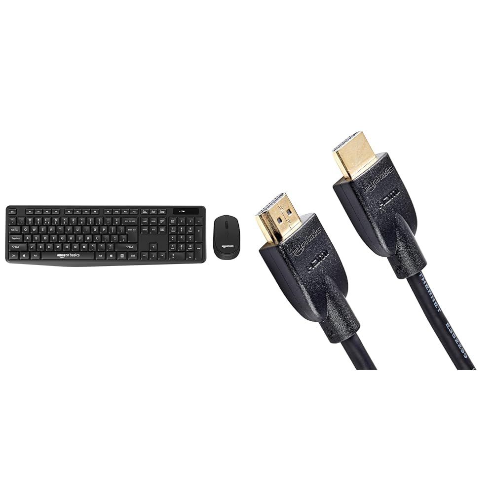 (Open Box) Amazon Basics USB Wireless Keyboard and Mouse Set with Nano Receiver
