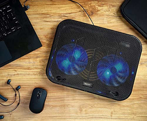 (Open Box) Amazon Basics Laptop Cooling Pad, USB Powered Portable Gaming Laptop Cooler Stand | Quiet 2 Fans with Blue LED Light | 2 Viewing Angles | Slim Chill Mat for 10 to 15.6-Inch Laptops