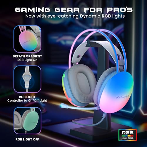 (Open Box) HAMMER Blaze Wired Over Ear Gaming Headphones with Mic, 50mm Drivers, Full RGB Lights, Gaming Headset with Adjustable Bands, Breathable earcushion, 1.5Mtr Wire with USB (Black)