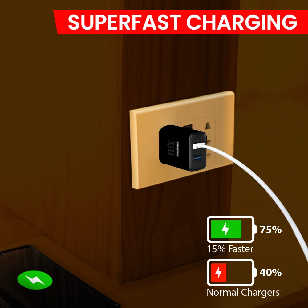 (Open Box) FLiX (Beetel) Storm 33W PD & QC Dual Port Wall Charger,USB Type A & Type C Output Widely Compatible for All Android & IOS Devices,Enhanced Safety,Light Weight & Compact,with Type C Cable (White–SD133)