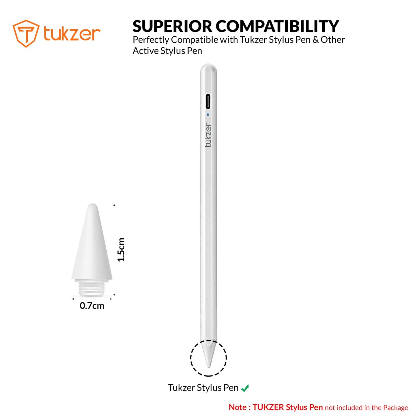 (Open Box)Tukzer 5-Replacement Tip Compatible with Tukzer Stylus Pen for iPad Palm Rejection, 2nd Gen Compatible for (2018-2021) iPad 6/7/8/9 Gen; iPad Pro(11/12.9") iPad Mini (5,2021) iPad Air 3rd Gen(TZ-TIP1)