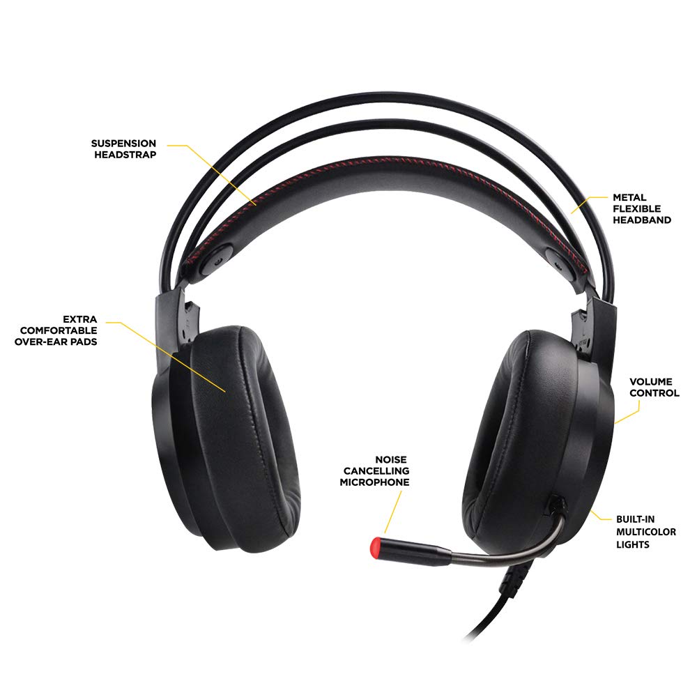 (Open Box) Ant Esports H707 HD RGB Wired Gaming Headset | Noise Cancelling Over-Ear Headphones with Mic for PC / PS4 / Xbox One/Nintendo Switch/Mac