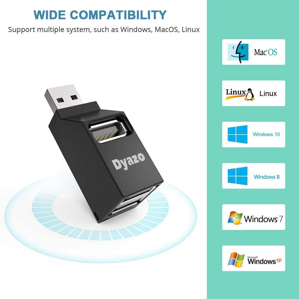 (Open Box)Dyazo 3-Port USB Data Hub High Speed Splitter Plug/Box/Adapter Expansion, Small, Compact, Universal Data Transfer, Wide Compatibility: Windows, Mac OS (Black)