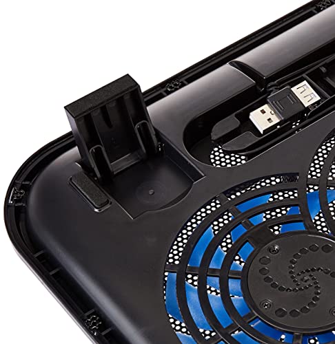 (Open Box) Amazon Basics Laptop Cooling Pad, USB Powered Portable Gaming Laptop Cooler Stand | Quiet 2 Fans with Blue LED Light | 2 Viewing Angles | Slim Chill Mat for 10 to 15.6-Inch Laptops