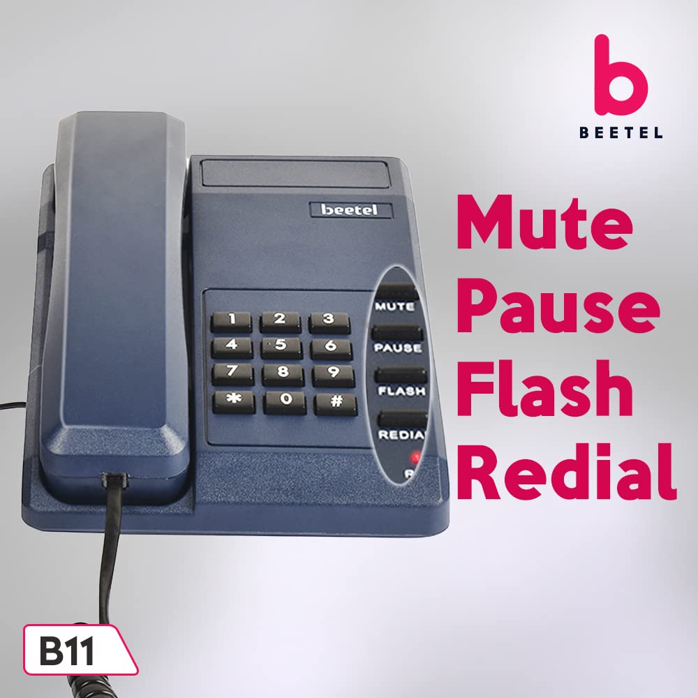 (Open Box) Beetel B11 Corded Landline Phone, Ringer Volume Control, LED for Ring Indication, Wall/Desk Mountable, Classic Design, Clear Call Quality, Mute/Pause/Flash/Redial Function (Made in India)(Black)(B11)