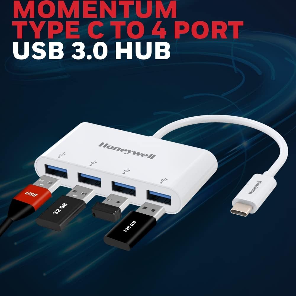 (Open Box) Honeywell Newly Launched 4in1 Ultra Slim Multiport Type C Hub to 1xUSB 3.0 & 3xUSB 2.0 Ports,30cms(1 feet) Cable,DataTransfer Speed Upto 5GBPS,Universally Compatible with All USB,PC,Speaker,Laptop