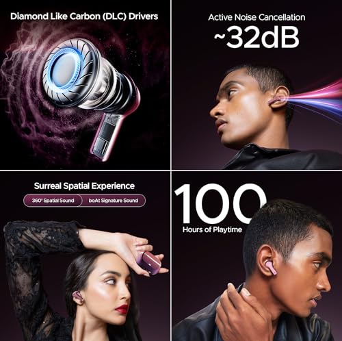 (Open Box) boAt Nirvana Space w/ 360º Spatial Audio, ANC Up to 32dB, 100hrs Playback, 4 Mics with AI-ENx™, Hearables App, Adaptive EQ, in-Ear Detection, DLC Drivers Truly Wireless in Ear Earbuds