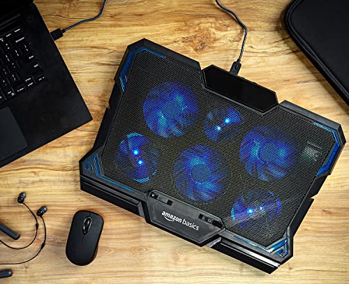 (Open Box) Amazon Basics Laptop Cooling Pad, USB Powered Portable Gaming Laptop Cooler Stand | Quiet 2 Fans with Blue LED Light | 2 Viewing Angles | Slim Chill Mat for 10 to 15.6-Inch Laptops