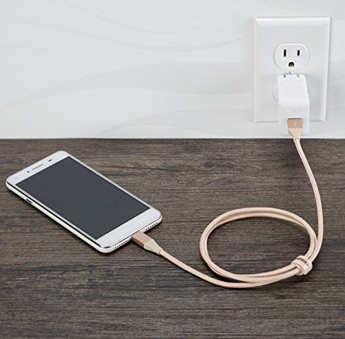 (Open Box) Amazonbasics Double Braided Nylon Micro USB Charging Cable for Android Smartphone (3 Feet, Gold)