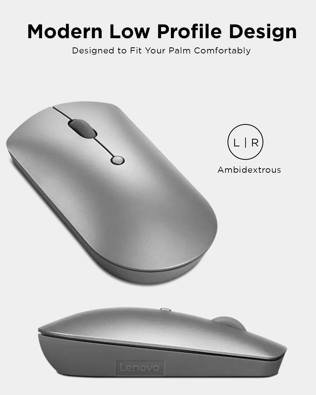 (Open Box) Lenovo 600 Bluetooth 5.0 Silent Mouse: Compact, Portable, Dongle-Free Multi-Device connectivity with Microsoft Swift Pair | 3-Level Adjustable DPI up to 2400 | Battery Life: up to 1 yr
