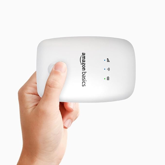 (Open Box) amazon basics 4G LTE Wireless Dongle with All Sim Network Support|Plug&Play Data Card Stick with Up to 150Mbps WiFi Hotspot|2100Mah Rechargeable Battery|Sim Adapter Included (White),Single_Band