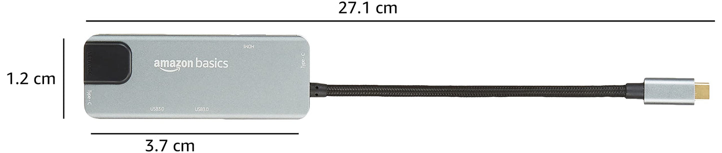(Open Box) amazon basics 4-in-1 USB Type C Adapter (Grey) Port