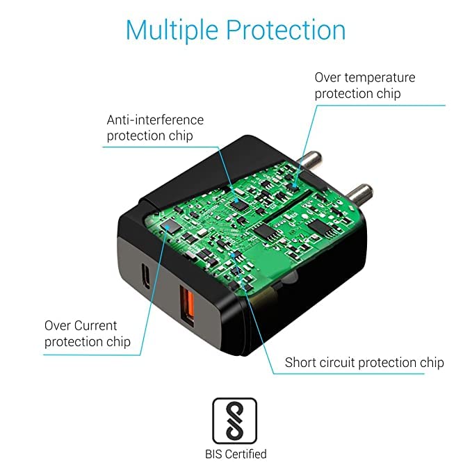 (Open Box) Adapto 22 Quick Charger USB Wall Adapter with Single 3.0A Quick Charging USB Port + 18W PD Output for All iOS & Android Devices