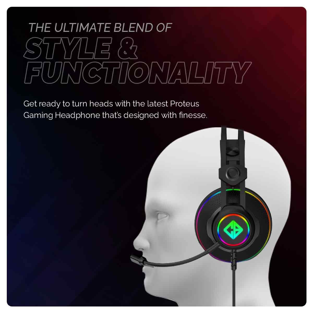 (Open Box)Cosmic Byte Proteus Headset Dual Input USB and 3.5mm, 7.1 Surround Sound, RGB LED, ENC Microphone, Memory Foam Earcushions, Windows Software (White)