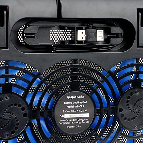 (Open Box) Amazon Basics Laptop Cooling Pad, USB Powered Portable Gaming Laptop Cooler Stand | Quiet 2 Fans with Blue LED Light | 2 Viewing Angles | Slim Chill Mat for 10 to 15.6-Inch Laptops
