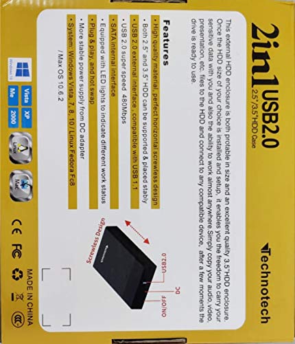 (Open Box) Technotech 2 in 1 USB 2.0 SATA Dual Hard Drive Enclosure HDD CASING (TTC10)