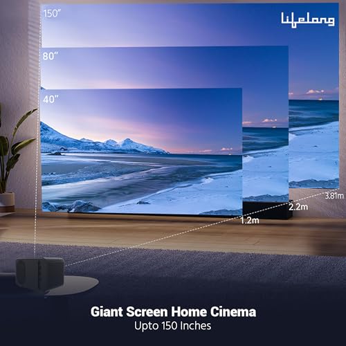 (Open Box) Lifelong Lightbeam Smart Projector for Home 4K Support, Native 720p HD Resolution, 2500 Lumen, Rotabable Design, Speaker, Android 11 with Built-in Apps (Netflix, Prime, Youtube) WiFi, 100''Max Display