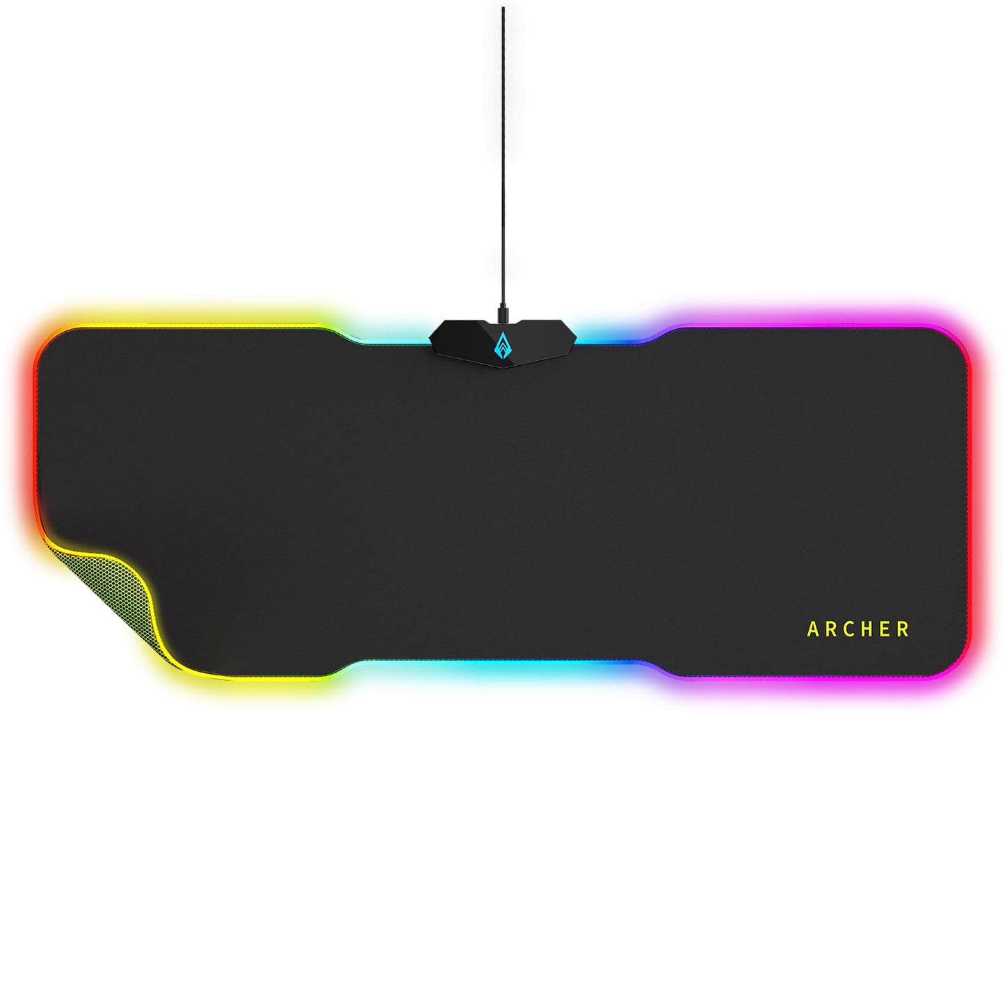 (Open Box) Archer Tech Lab Quiver 400 Gaming Mousepad, 16 RGB Strip Design, Touch Control, High Speed+Low Friction Jacquard Cloth Surface, Fruit Grain Anti Skid Base, Water-Resistant, Extra Ports, Portable