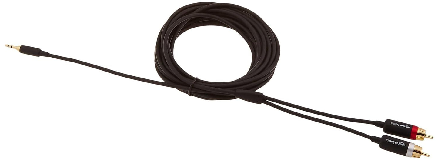 (Open Box) amazon basics 3.5Mm To 2-Male Rca Adapter Cable For Tablet, Smartphone (Black, 15 Feet)
