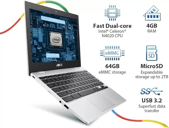 (Brand Refurbished) Asus Chromebook Celeron Dual Intel Core - (4 Gb/64 Gb Emmc Storage/Chrome Os) Cx1101Cma-Gj0007 Chromebook (11.6 Inches, Transparent Silver, 1.24 Kg)