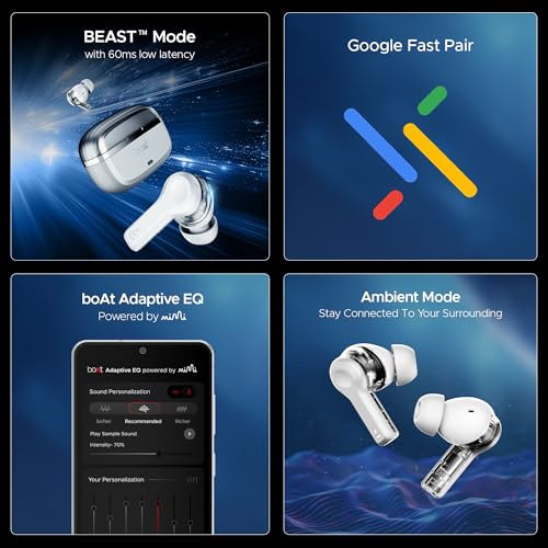 (Open Box) boAt Nirvana Space w/ 360º Spatial Audio, ANC Up to 32dB, 100hrs Playback, 4 Mics with AI-ENx™, Hearables App, Adaptive EQ, in-Ear Detection, DLC Drivers Truly Wireless in Ear Earbuds