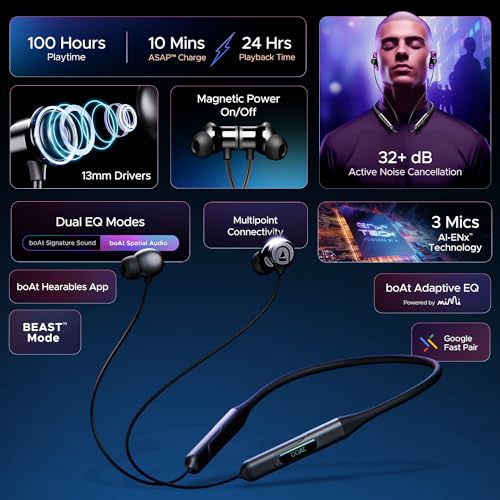 (Open Box)boAt Rockerz 255 Touch Neckband with Full Touch Controls,Spatial Audio,Up to 30H Playtime,ASAP Charge,Beast Mode,Enx Technology(Deep Blue),in-Ear,Bluetooth