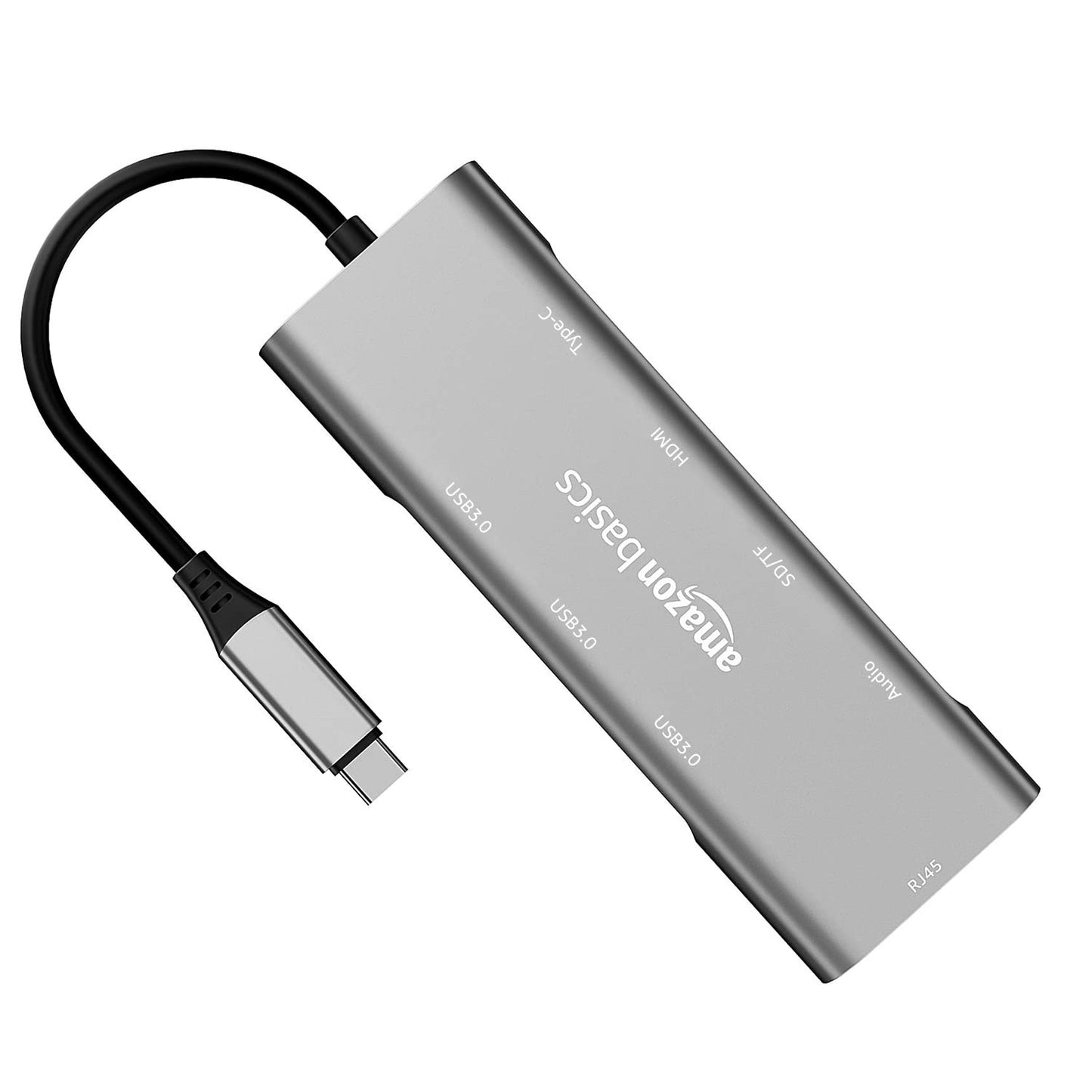 (Open Box) Amazon Basics USB-C Hub Dock 8-in-1 HDCP Aluminium Type-C Adapter with 4K HDMI Port, Ethernet 100mbps Port, USB 3.0 Port, USB-C Power Delivery, TF/SD Card Reader, Mac & Windows USB-C Devices