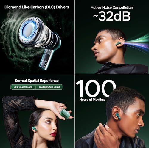 (Open Box) boAt Nirvana Space w/ 360º Spatial Audio, ANC Up to 32dB, 100hrs Playback, 4 Mics with AI-ENx™, Hearables App, Adaptive EQ, in-Ear Detection, DLC Drivers Truly Wireless in Ear Earbuds