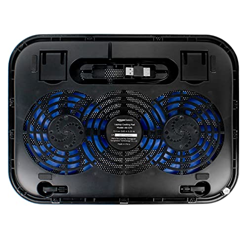 (Open Box) Amazon Basics Laptop Cooling Pad, USB Powered Portable Gaming Laptop Cooler Stand | Quiet 2 Fans with Blue LED Light | 2 Viewing Angles | Slim Chill Mat for 10 to 15.6-Inch Laptops