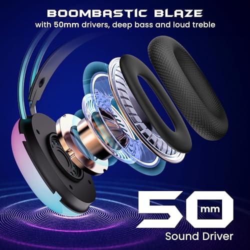 (Open Box) HAMMER Blaze Wired Over Ear Gaming Headphones with Mic, 50mm Drivers, Full RGB Lights, Gaming Headset with Adjustable Bands, Breathable earcushion, 1.5Mtr Wire with USB (Black)