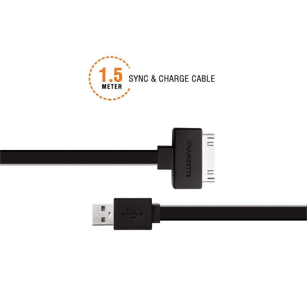 (Open Box) Amkette 30 Pin to USB Charging & Data Sync Cable for iPhone 3G/3GS/4/4s/iPad 1/2/3, iPod Nano 5th/6th Gen and iPod Touch 3rd/4th Gen -1.5m (Black)